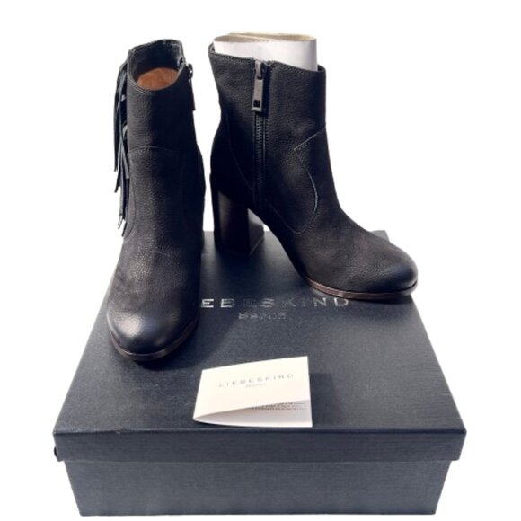 NIB Anthropologie Liebeskind Berlin Suede Fringe Nubuck Black Chunky Ankle Boot - Picture 8 of 10